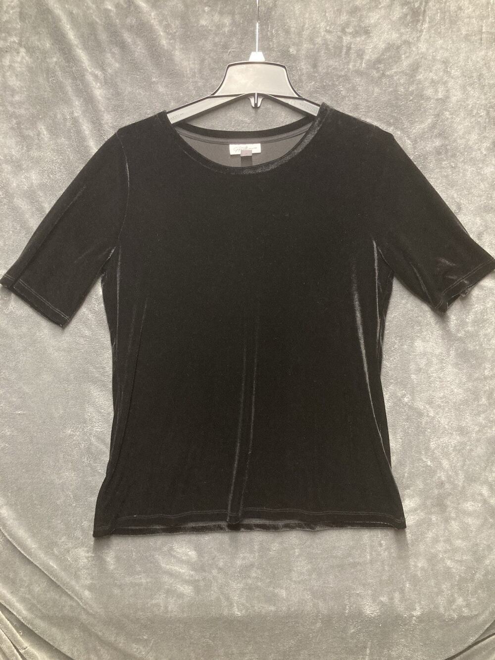 Jaclyn Smith Velvet Black Top Whimsigoth Stretch Quiet Luxury Minimalist M